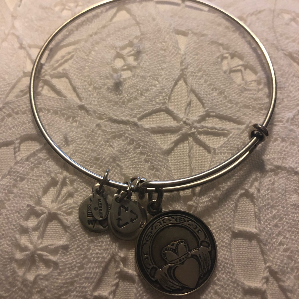 Alex and Ani Silver Claddagh bracelet.